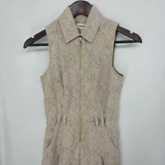 L’Agence Kylo Lace Shirt Dress Size 0 Beige Sleeveless Zip Front Collared Midi - Picture 3 of 10
